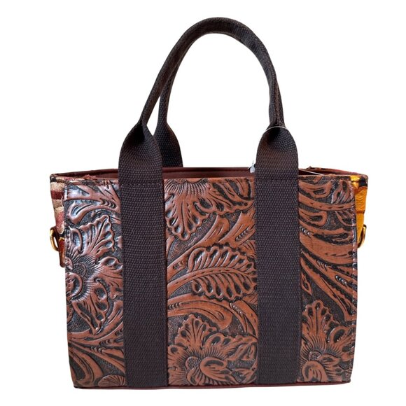 Tooled brown floral tapestry embroidery western vegan leather with coin purse sa - Picture 2 of 12